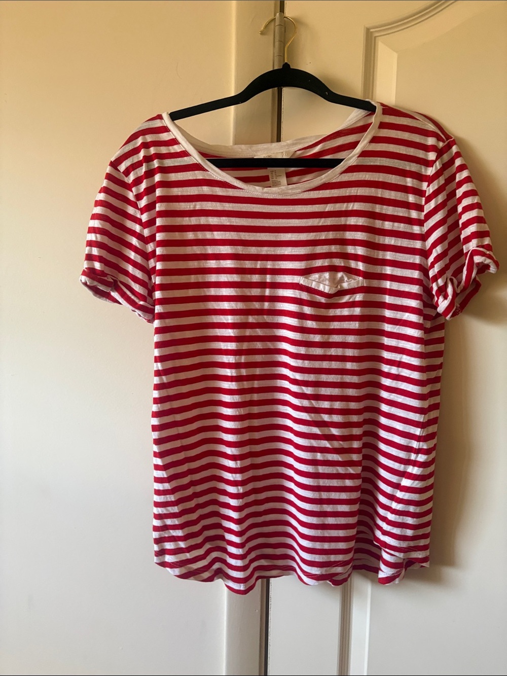 H&M Red and White Striped Short Sleeve Tee